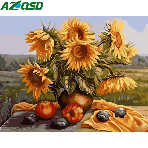 

azqsd painting by number canvas kits sunflower diy unframe unique gift coloring by numbers flower decor for home