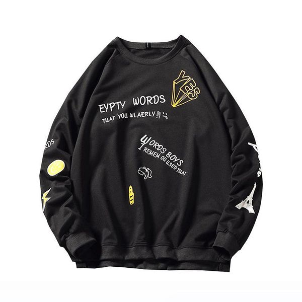 

mens autumn fashion streetwear pullover sweatshirts long sleeved t-shirt women crew neck letter print sweaters male hoodies plus size, Black
