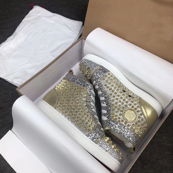 

wholesale -- studs & strass red bottom sneakers shoes women,men casual shoes luxury designer red sole trainers dress,party,wedding, Black