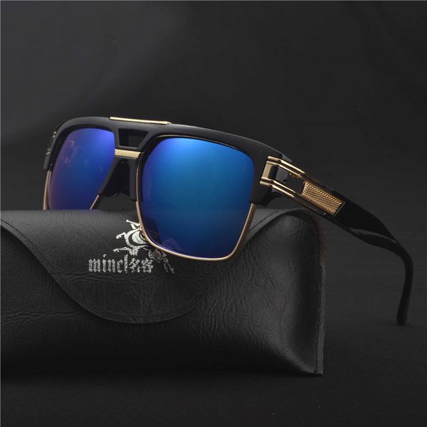 

mincl/ oversized men sunglasses women classic brand designer flat mirror sun glasses square gold male female with box fml, White;black