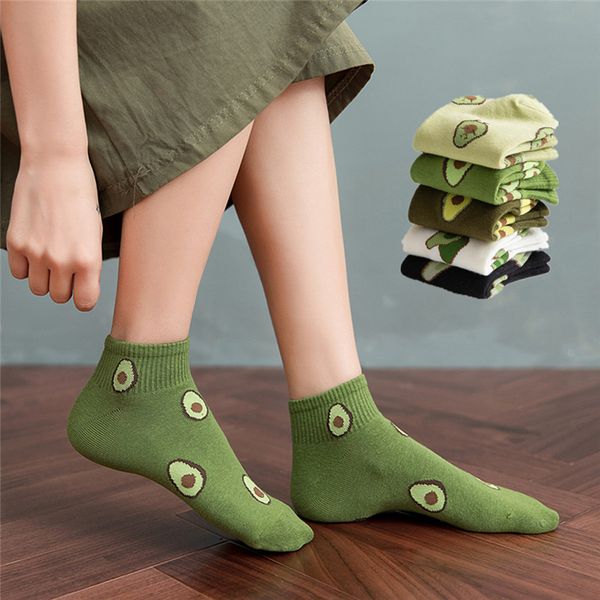 

2020 female boat socks fruit embroidery avocado socks cotton ankle funny for men women summer casual, Black;white