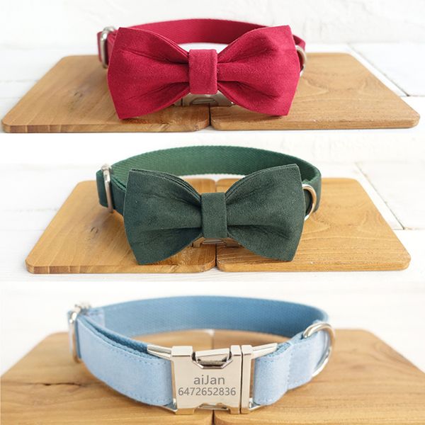 

dog collar personalized id name engraved customized adjustable dog collar with bow tie collars for large medium small dogs puppy