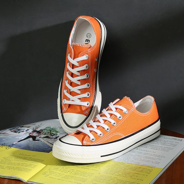 

ретро холст обувь 1970s оранжевого vintage кроссовки корейского street скейтборд обувь яркого solid color простого сжатый плюс размер 35-44, Black