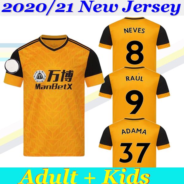 

2020 2021 wolves soccer jersey 20 21 maillot de foot j.moutinho raul neves podence cavaleiro adama men kids set football shirts, Black;yellow