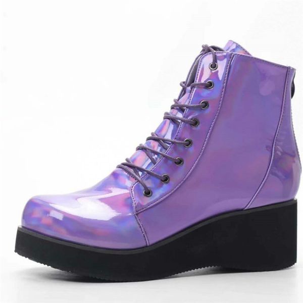 

2020 новый ботильоны женщины шнуровка мотоцикла клинья boots платформы повседневная мода punk короткие plus размер botas mujer, Black