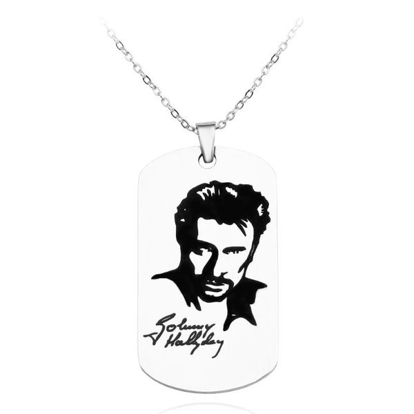 

punk rock star johnny hallyday portrait pendant necklace for men women fans charm choker necklace collar jewelry, Silver