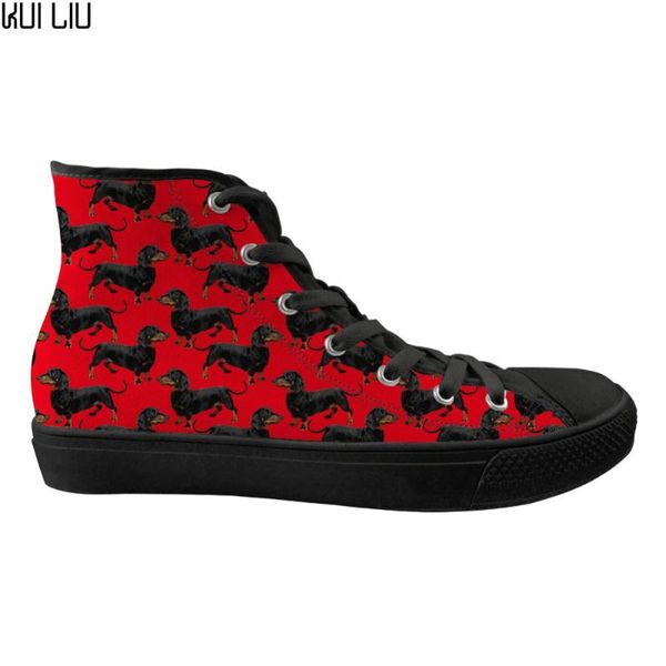 

customized spring women's flats shoes cute dog dachshund pattern casual women sneakers high animal 4 colors female zapatos, Black