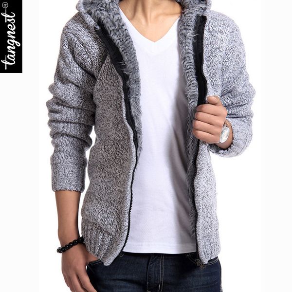 

men's sweaters tangnest winter sweater 2021 fashion spring autumn thick hooded cardigan clothing blusas masculinas mzm179, White;black