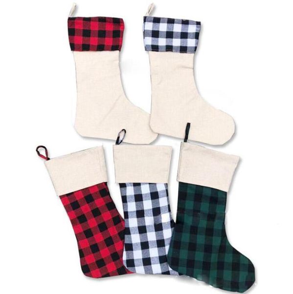 

christmas buffalo plaid christmas poly sublimation blank xmas santa bags christmas decorative candy socks bags dha832