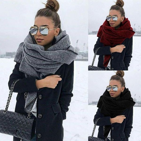 

200cm autumn winter women solid color fleece scarf warm shawl outdoor neck wrap scarf warm shawl outdoor neck wrap scarf warm sh, White