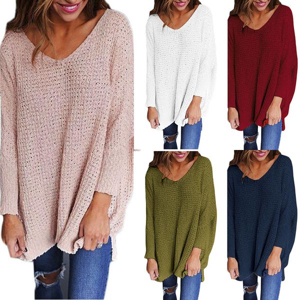 

popular solid color collar sweater european and american loose and plus-sized sweater women, White