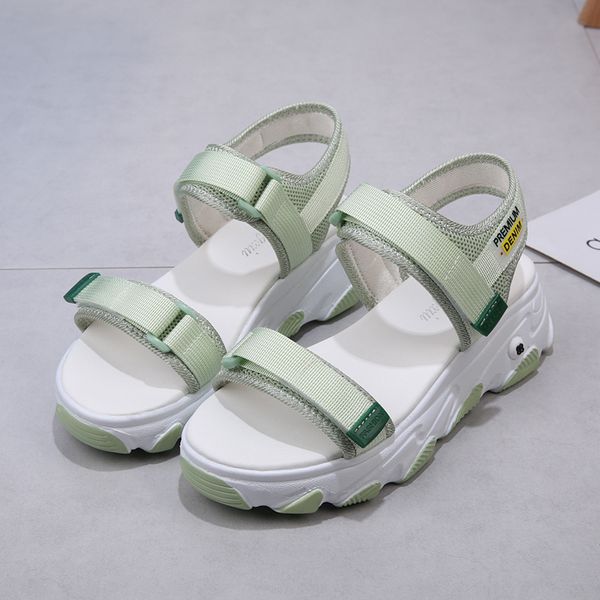 

2020 summer woman flat sandal open toe mesh gladiator sandal women platform chunky sandals brand ladies 5cm beach casual shoes, Black