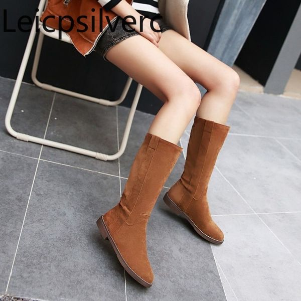 

women's boots autumn and winter fashion round head low-heeled comfortable non-slip high tube women's shoes plus size 31-44 black