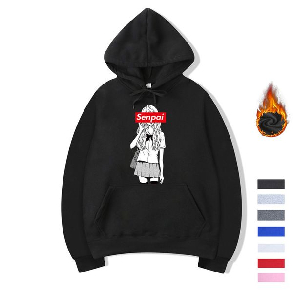 

winter men's anime girl nerdy design print fleece hoodies sweatshirts autumn funny black hoody man winter clothes