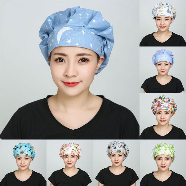 

adjustable cooking hats round dustproof cotton hat headscarf flamingo printed catering cooking caps cartoondust hat 2020, Blue;gray