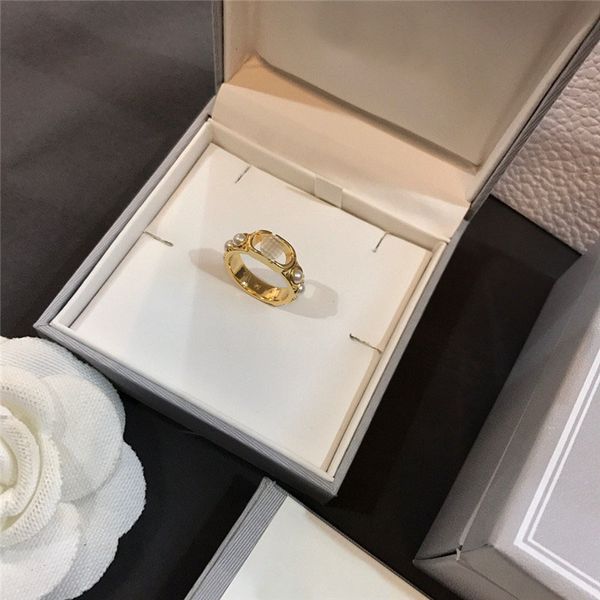 

tide brand rings pearl rings letters designer ring women brand ring luxury band rings alphabet ring birthday gift, Silver
