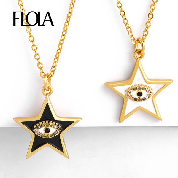 

pendant necklaces flola gold evil eye for women crystal enamel star zircon turkish blue jewelry olho grego nkep64, Silver