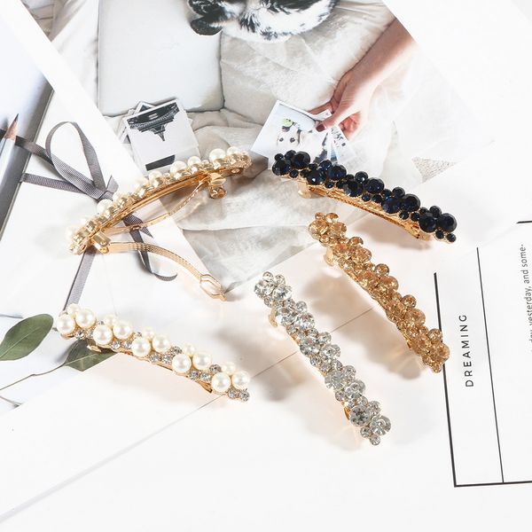 

5 цветов 1x6.5cm женщин корейский кристалл pearl barrettes популярные клип элегантный волос аксессуары для волос, Golden;silver