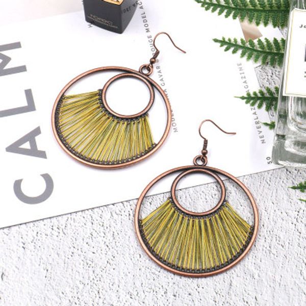

vintage antique gold color round earring charm pendant bohemian punk style copper drop earrings creative girls jewelry, Silver
