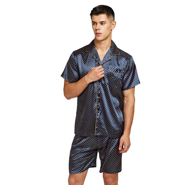 

tony candice satin silk pajamas shorts for men rayon silk sleepwear summer male pajama set soft nightgown for men pajamas, Black;brown