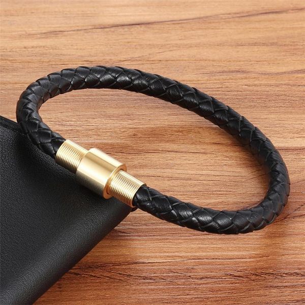 

xqni 2020 genuine leather bracelet for men stainless steel alloy buckle gold/black/steel color male jewelry for birthday gift, Red;blue