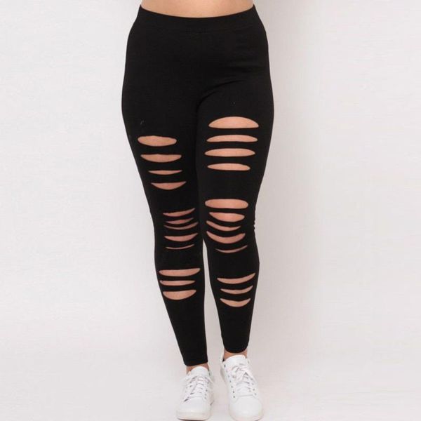 

fashion plus size pants women solid leggings trousers sport hole casual full length pants deportivas mujer#45, Black