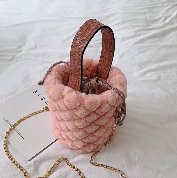 

ins ringer chain bucket bag girl shoulder crossbody women plush bags lady mini handbags autumn winter bag