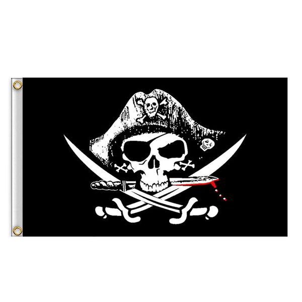 Bandiera pirata con teschio e ossa incrociate 3x5ft Bandiera pirata con teschio e due coltelli incrociati 90x150 cm per la decorazione della casa o della barca, spedizione gratuita