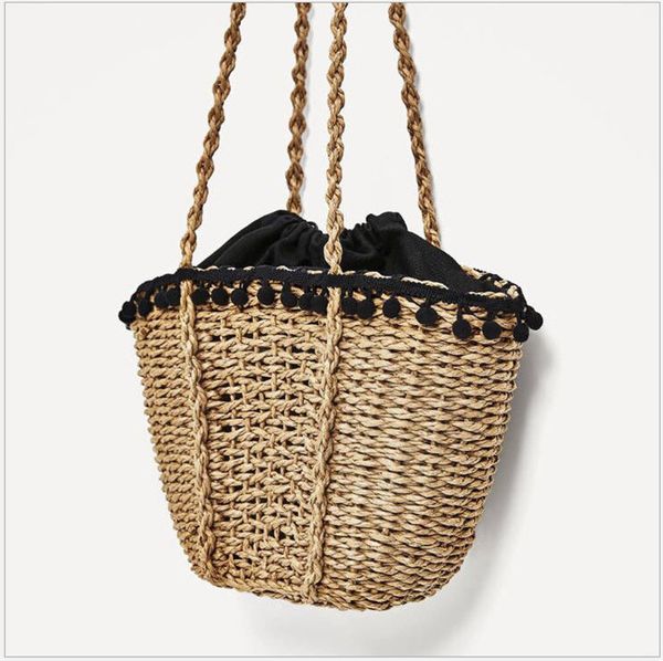 

woven straw bag simple casual style rattan beach bag european and american style retro shoulder bags grass