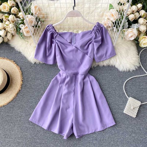 

jumpsuits summer wear for women 2020 new fashion v neck high waist short sleeve slim straight wide leg playsuits m933, Black;white