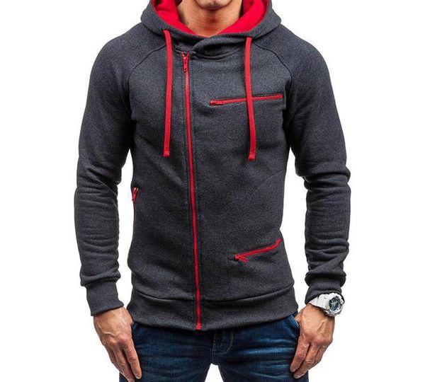 

plus size men multiple pockets hoodies zipper autumn winter hooded sweatshirts streetwear long sleeve casual tracksuits male, Black