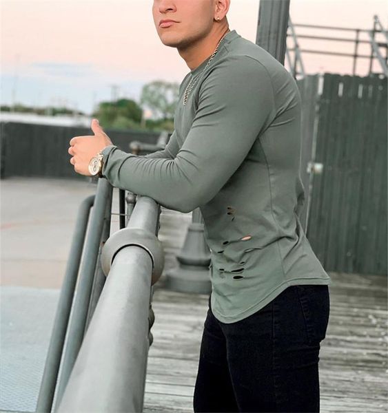 

t shirts fasion hole panelled solid color tees casual crew neck short sleeve t-shirts mens designer, White;black