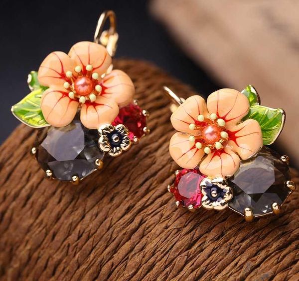 

shiny gold color fresh earring 2020 summer new arrival bohemia glass enamel flower earring accessories feminine, Golden;silver