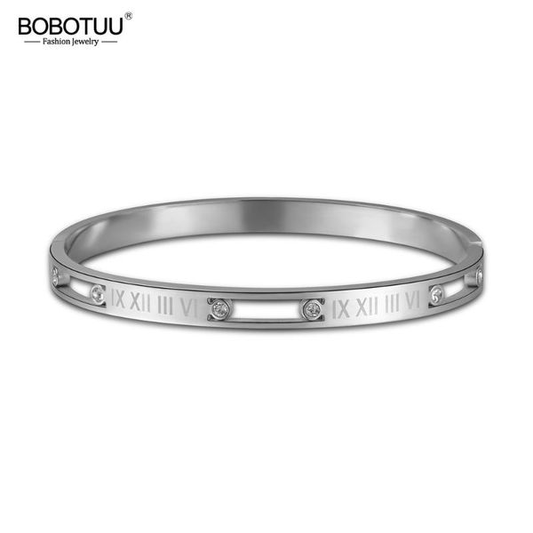 

bobotuu titanium stainless steel fashion roman alphabet gold color wedding bracelets & bangles jewelry for women gifts bb17005, Black