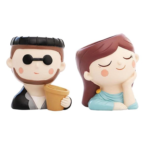 

2pcs смола сочного завода пот cute girl flower garden planter бонсай pot
