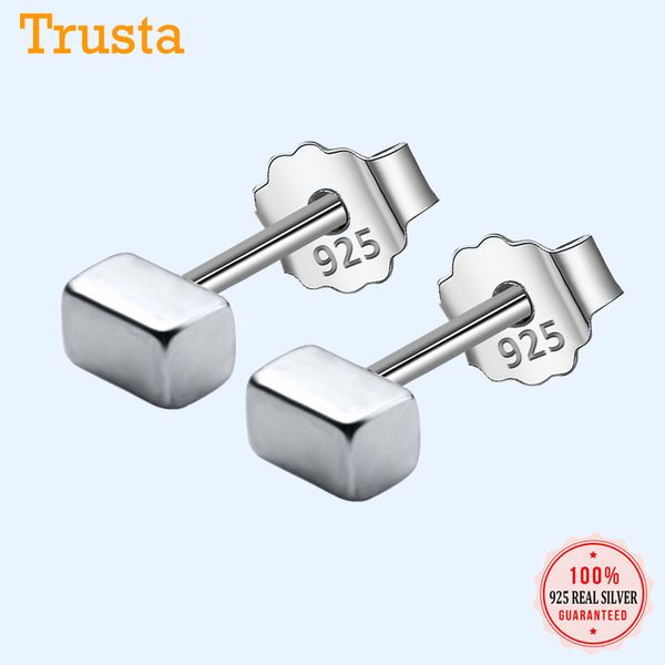 

trusta 100% 925 sterling silver jewelry 1pair small solid blocks stud earrings fashion gift for girls teens kids lady ds1278, Golden;silver