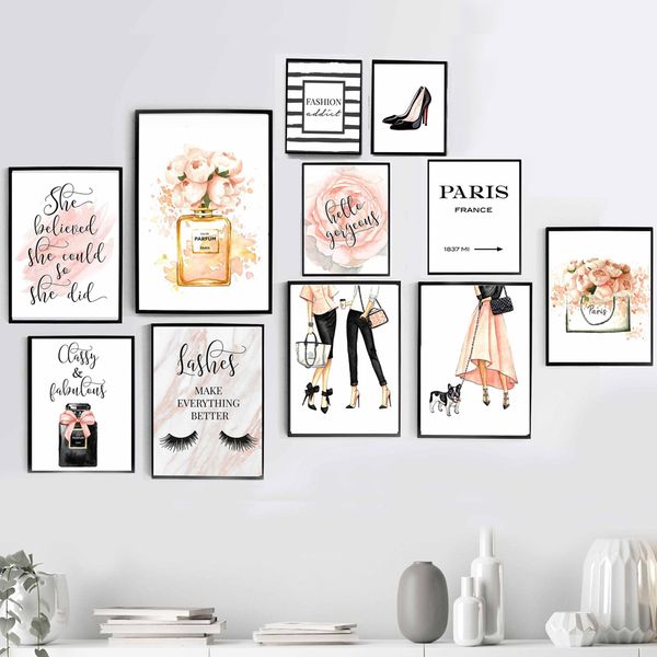

girl eyelashes paris perfume flower quote wall art canvas painting nordic posters and prints wall pictures for living room decor