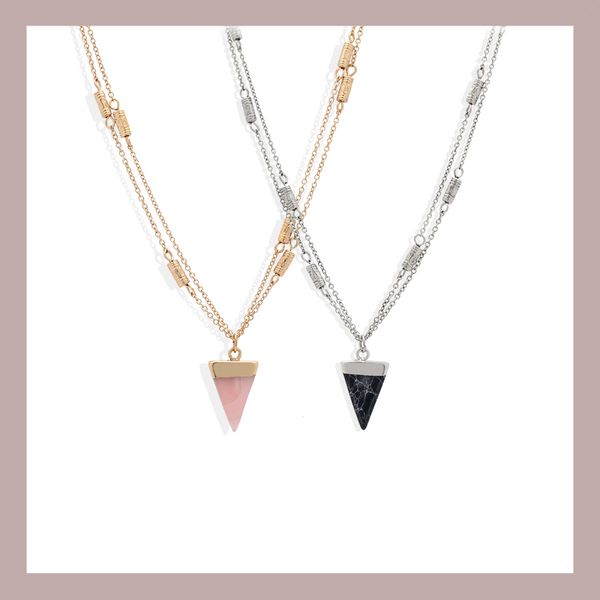 

new korean geometric triangle natural stone pendant necklace for women female party engagement gifts collar necklaces, Silver
