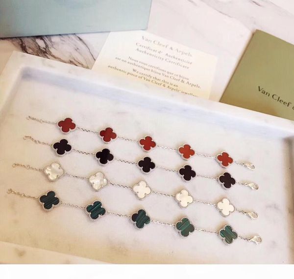 

famous sterling silver multi colors ceramic five four leaf clover flower charm bracelet for women fashion jewelry accessories, Golden;silver