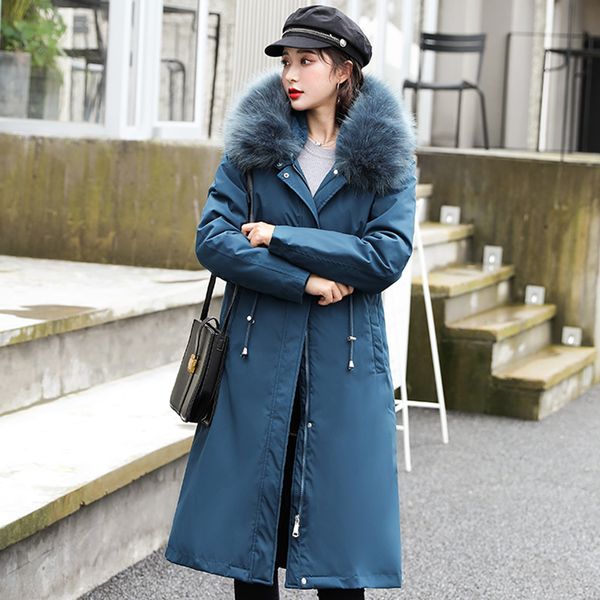 

women's down & parkas fashion fur liner long winter jacket women snow wear plus size collar hooded thicken coat windbreaker, Black