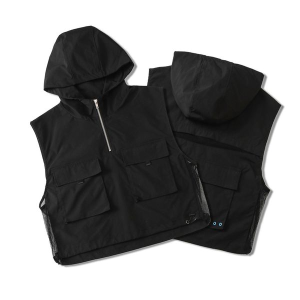 

autumn hooded vests mens womens mesh hollow sleeveless coats casual fashion couple designer vests clothing with pocket for men women, Black;white