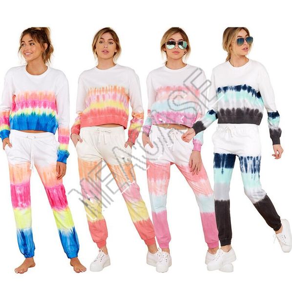 

женщины 2 шт одежды комплекты tie dye пуловер толстовка брюки tracksuit толстовка спортивного костюм наряды осень свитера брюки костюм d8140, White