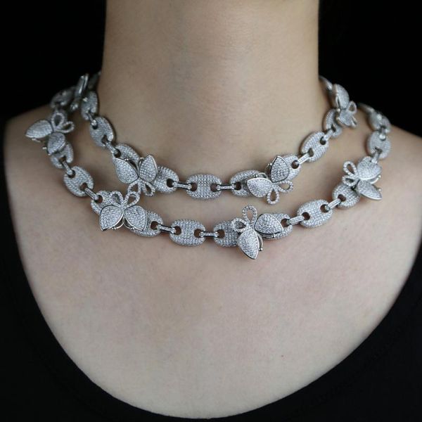 

chokers iced out cz coffee bean link butterfly necklace hip hop fashion punk choker silver color bubble chain bling women jewelry, Golden;silver