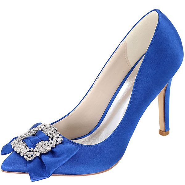 

2020 new women pumps spring fall office shoes wedding party pointed toe silk 9.3cm thin high heels slip on rhinestones, Black