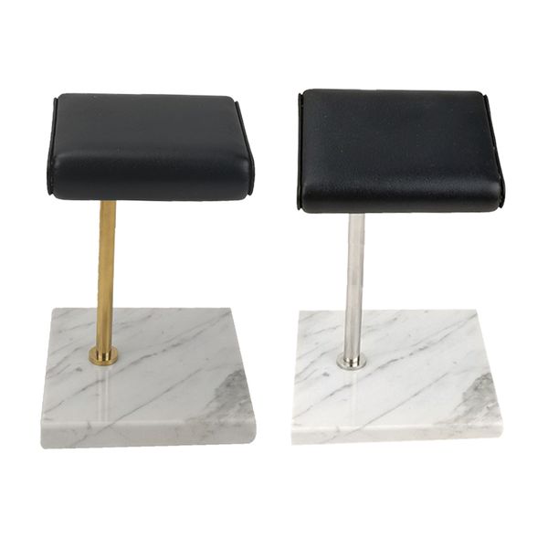 

2pcs green marble base & pu watch holder stand for display, Black;white