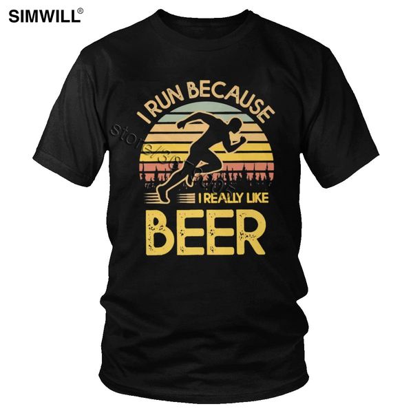 

vintage tshirt men i run because i really like beer t shirt casual short sleeve cotton t-shirt streetwear funny runner gift tee