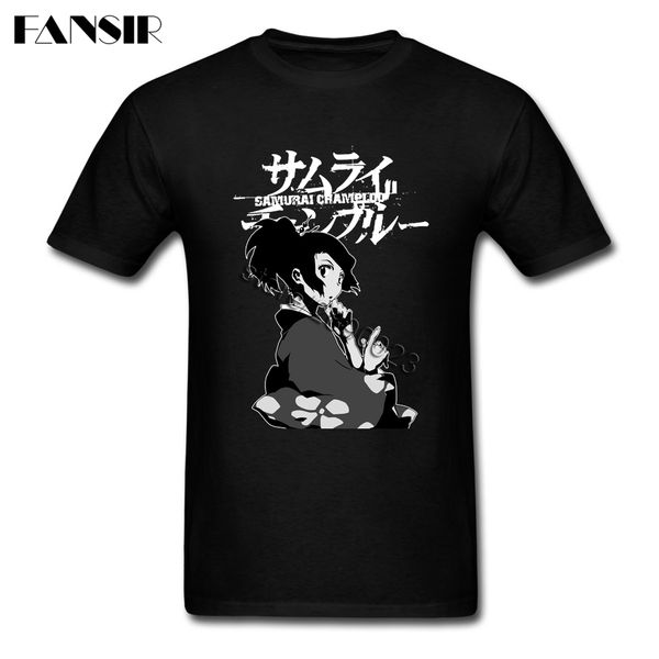 

samurai champloo clothes simple men's t shirt short sleeved pure cotton o-neck t-shirt for boy
