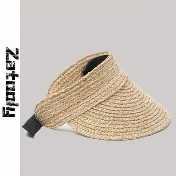 

2020 woman's summer lafite sun hats female elastic adjusting band visor foldable caps hand made casual shade hat empty hat, Blue;gray