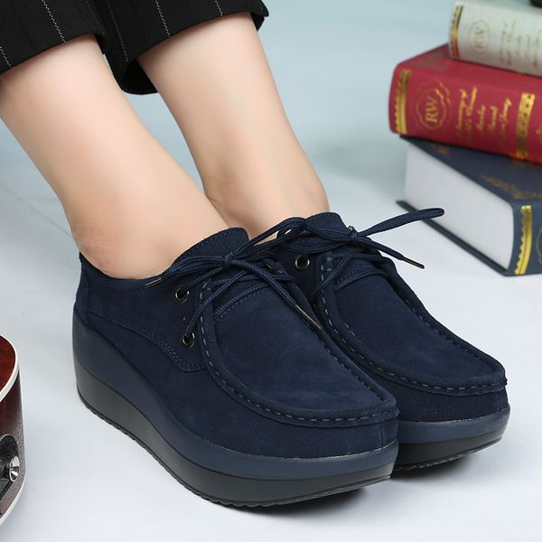 

2020 new fashion women casual shoes genuine leather flat shoes woman lace up round toe platform ladies zapatillas mujer, Black