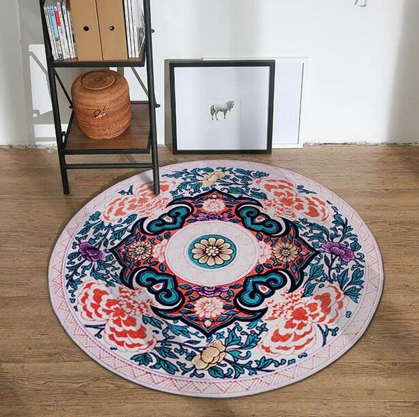 

retro flower printed round carpet non-slip floor mat indoor entrance doormat chair mat area rug yoga for living room bedroom